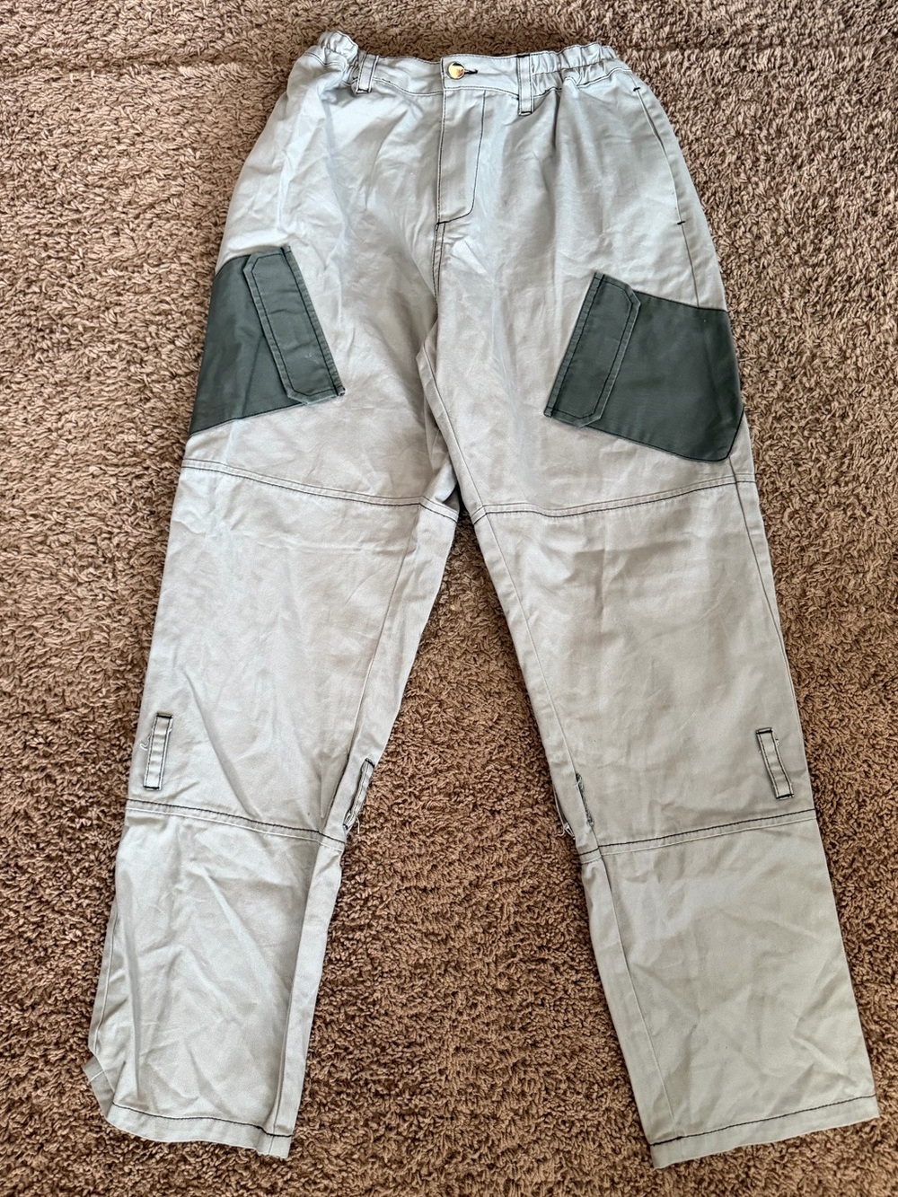 Men's Two-Tone Utility Pants - Gray with Dark Green Pockets